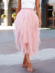 Fashion Tutu Tulle Skirt Mid Length Solid Irregular Mesh Skirt  for Wedding and party Skirt