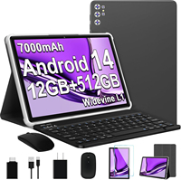 10 Inch Tablet Pc 12GB RAM 512GB ROM Dual 4G Phone Call WiFi Google Play Android 14 Tablets 7000mAh With Free BT Keyboard Case