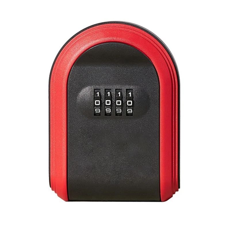 Key Safe Box Weatherproof 4 Digit Combination Outdoor Key Security Storage Case Key Lock Box Wall Mounted Durable ,Black & Red