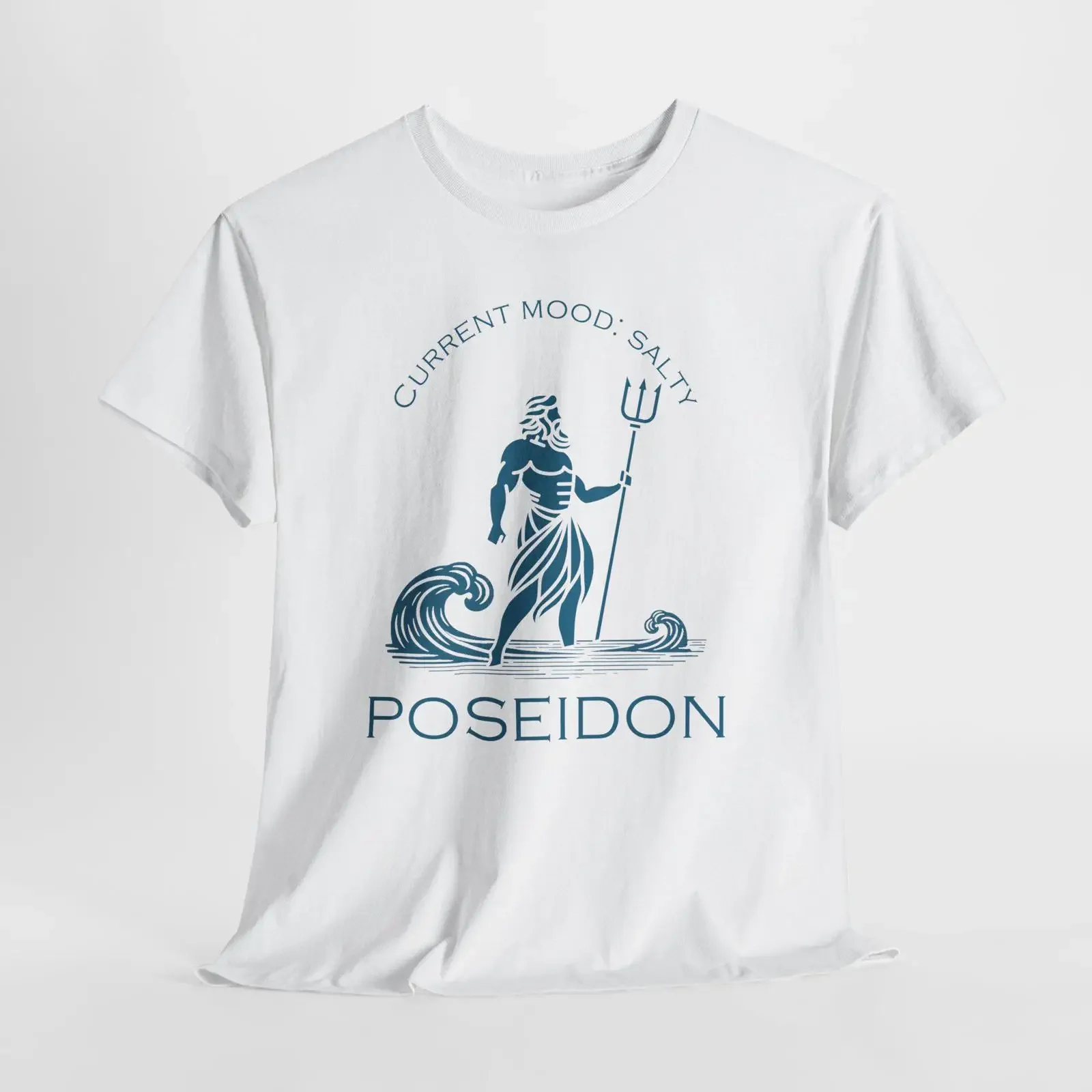 Funny Greek God Poseidon Current Mood Salty Cotton T Shirt Humorous Mythology Ocean Casual vintage Washed fashion
