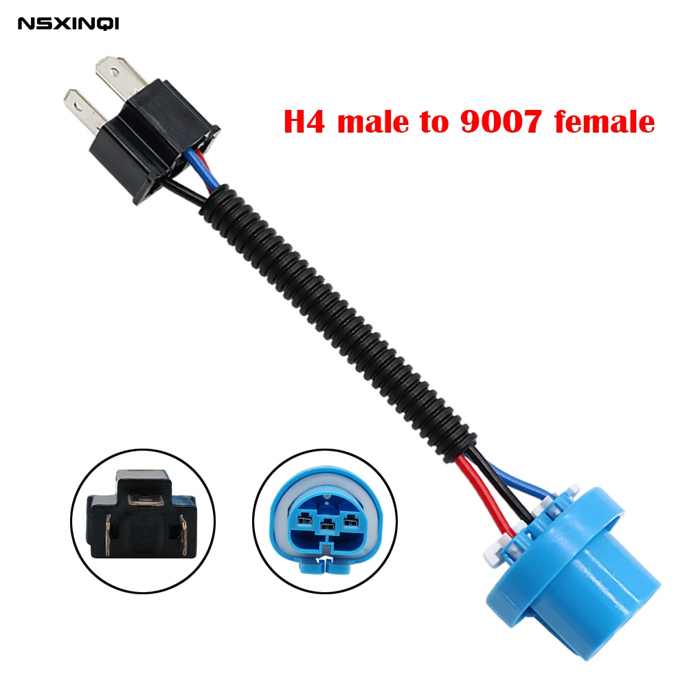 

1pcs H4 male to 9007 female Conversion Connector Wiring Harness Headlight Fog Light Plug Cable Socket Connector