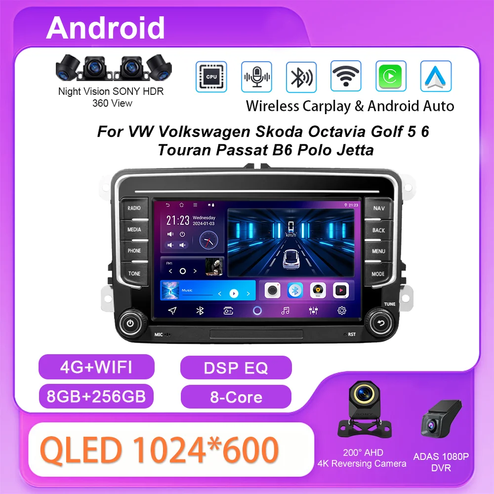 

Android Car Radio Stereo GPS For VW Volkswagen Skoda Octavia Golf 5 6 Touran Passat B6 Polo Jetta 2Din Multimedia Player Carplay