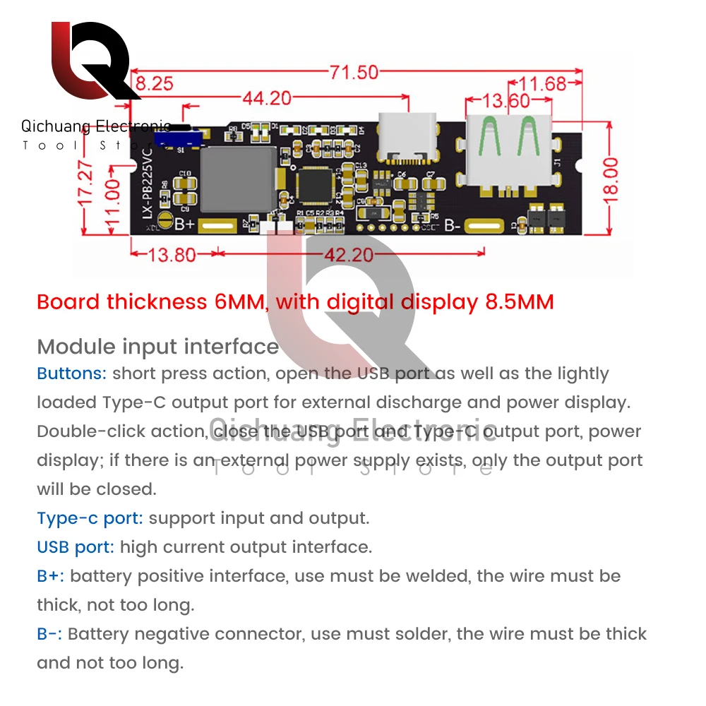 1Pcs QC3.0 QC2.0 Dual USB 22.5W Type-C USB Fast Charge Mobile Power Bank 18650 21700 Charging Module With Indicator