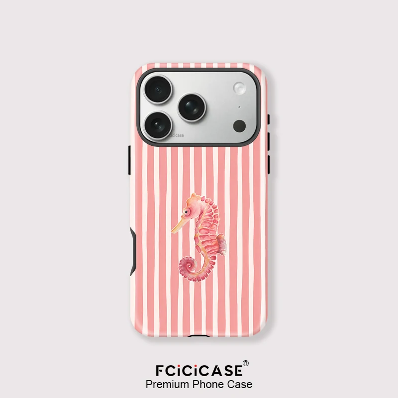 

Fcicicase Matte Magnetic Phone Case For iPhone 17 Air 16 15 14 13 Pro Max Plus 17 Pro Cute Seahorse Pattern For MagSafe Cover