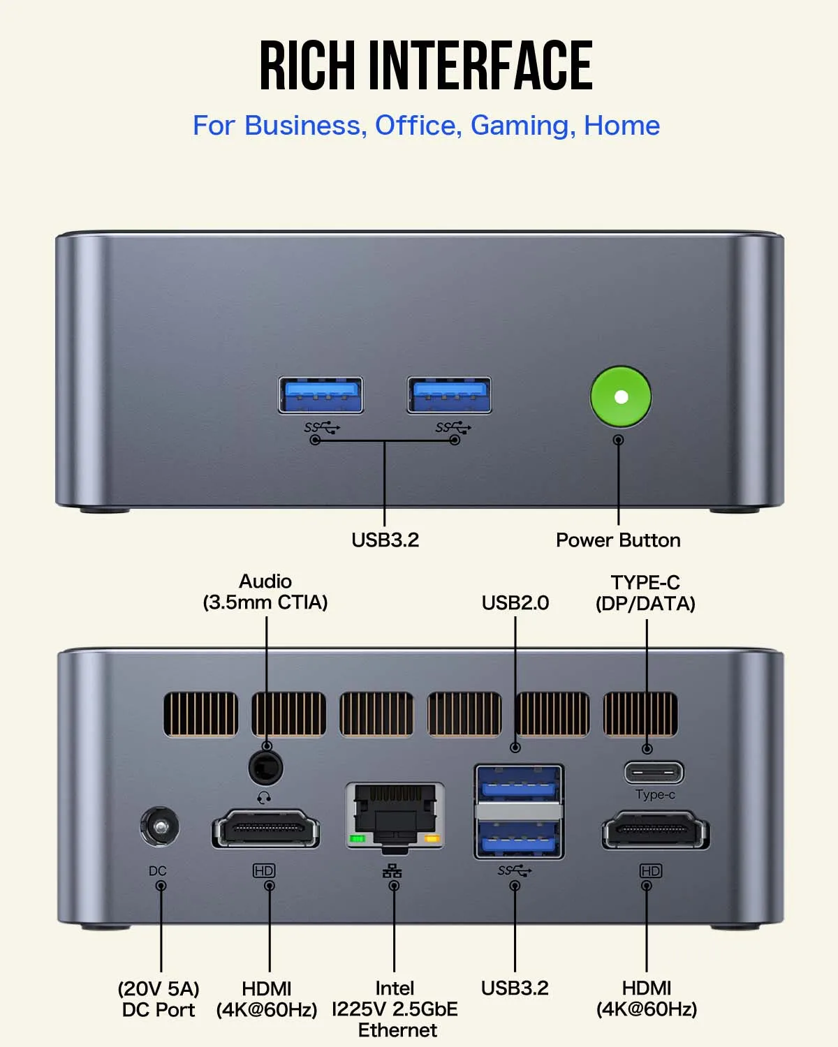 GMKtec M3 Mini PC Intel i5 12450H DDR4 3200Mhz Wifi6 BT5.2 Windows 11 Pro Dual Fan Triple Display Office Desktop Gamer Computer