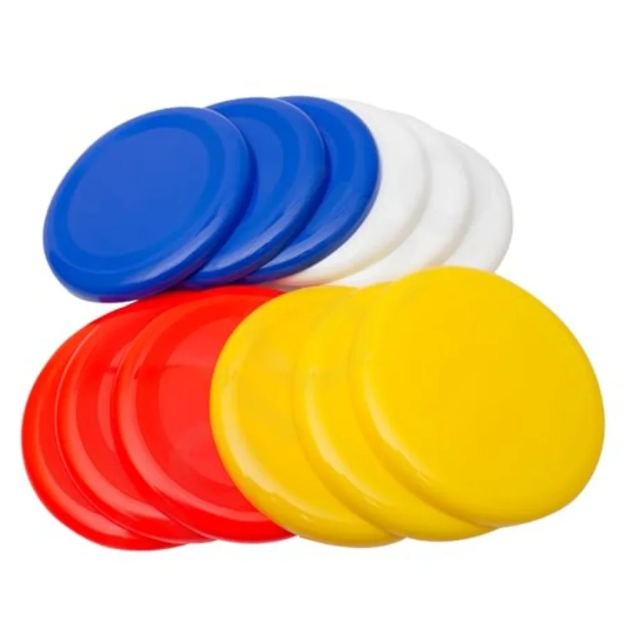 

High-Flying Excitement: 12 Pack 10 Inch Assorted Color Flying Discs Blue Red White Yellow - Perfect Backyard Games Sports Summe