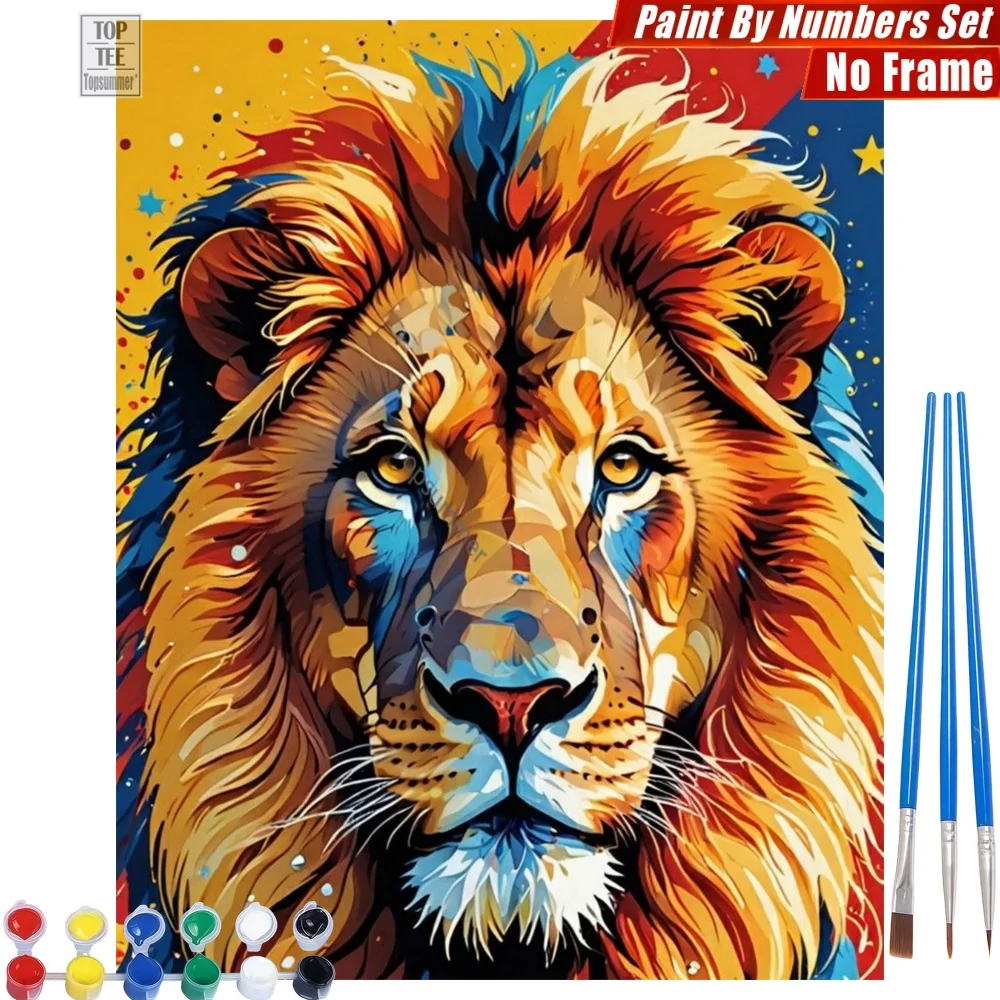

Набор для рисования по номерам «Красочный лев» - Яркая абстрактная картина с головой льва, подарок на День отца для папы