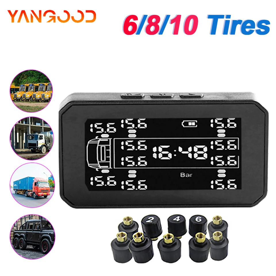 

Интеллектуальный тестер давления для грузовых шин Tpms, полностью автоматический USB-тестер давления на солнечной батарее, подходит для грузовых шин 6/8/10