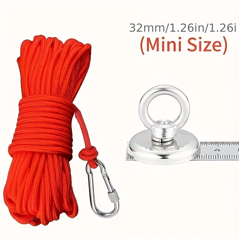 Salvage magnetic set, equipped with a 1000cm/393.7-inch long rope, suitable for river fishing and load suspension, magnetic reco