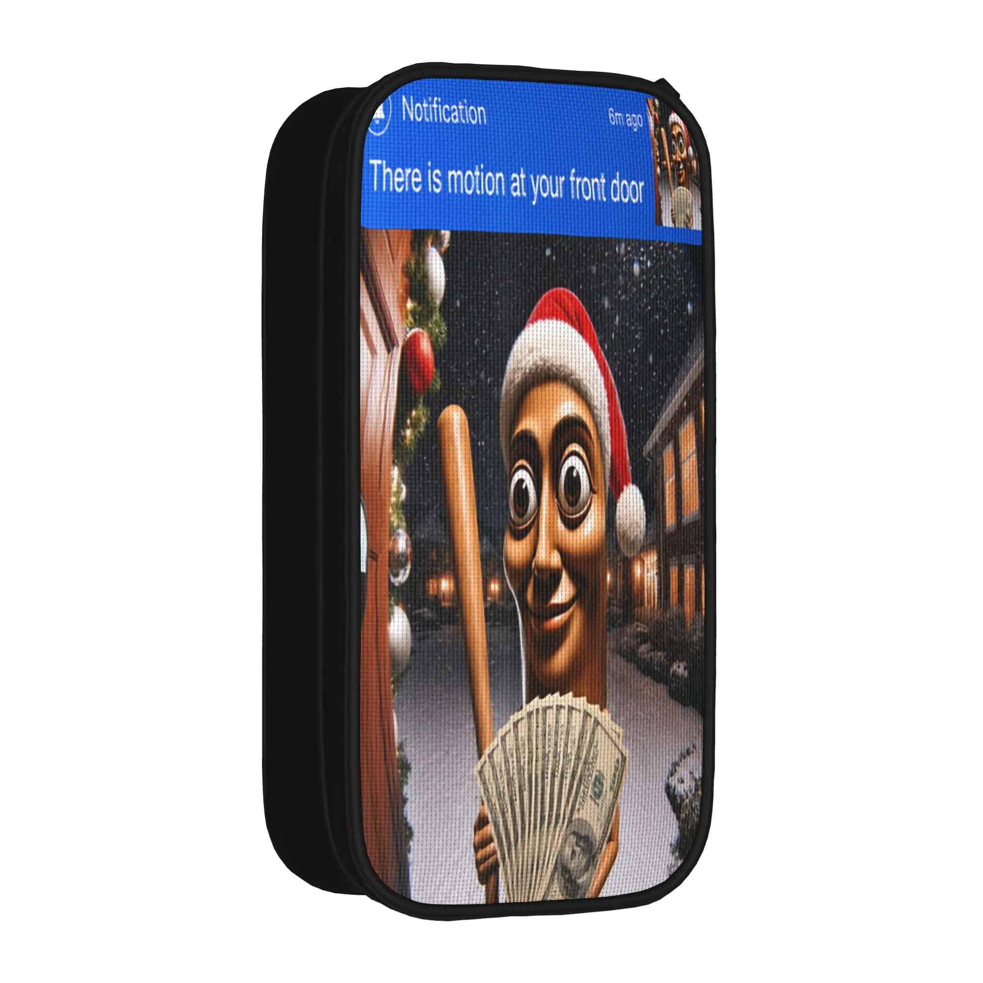 There is Motion at Your Front Tung Tung Tung Sahur Christmas Pencil Case School Pencil Cases Canvas Boys Portable Pencil Box