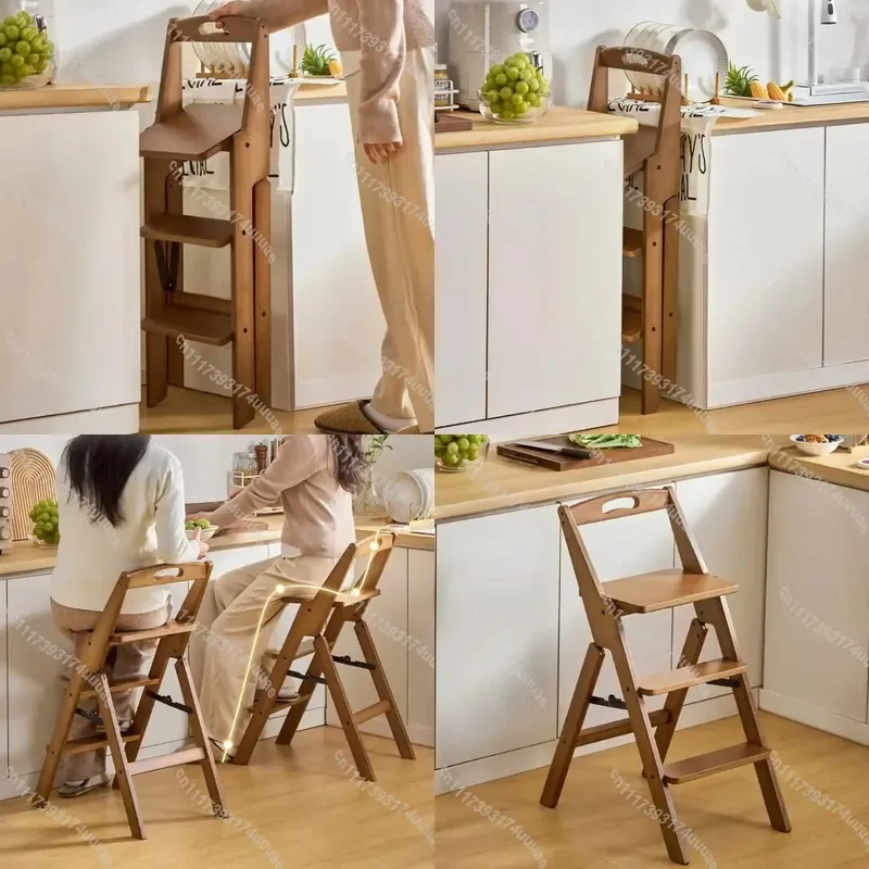 Foldable 2 in 1 Step Stool with Backrest Multifunctional Ladder Chair for Kitchen Indoor Climbing Folding Step Ladder Seat