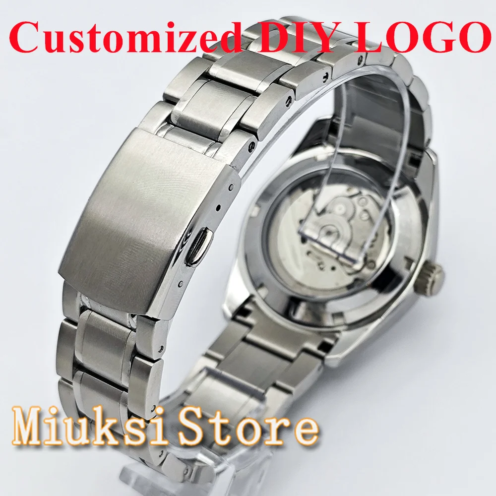 Orologio personalizzato con logo Cassa per orologio in cristallo di zaffiro da 38 mm Quadrante in argento/ lancette adatte per orologio da uomo con movimento automatico NH35