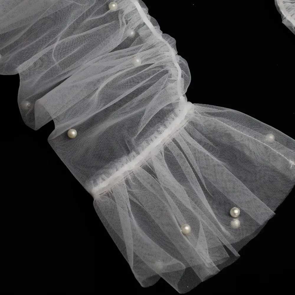 

Кружевные длинные белые перчатки для невесты, универсальные белые нарукавники для невесты, аксессуар для костюма, нарукавники из тюля с рюшами и жемчугом