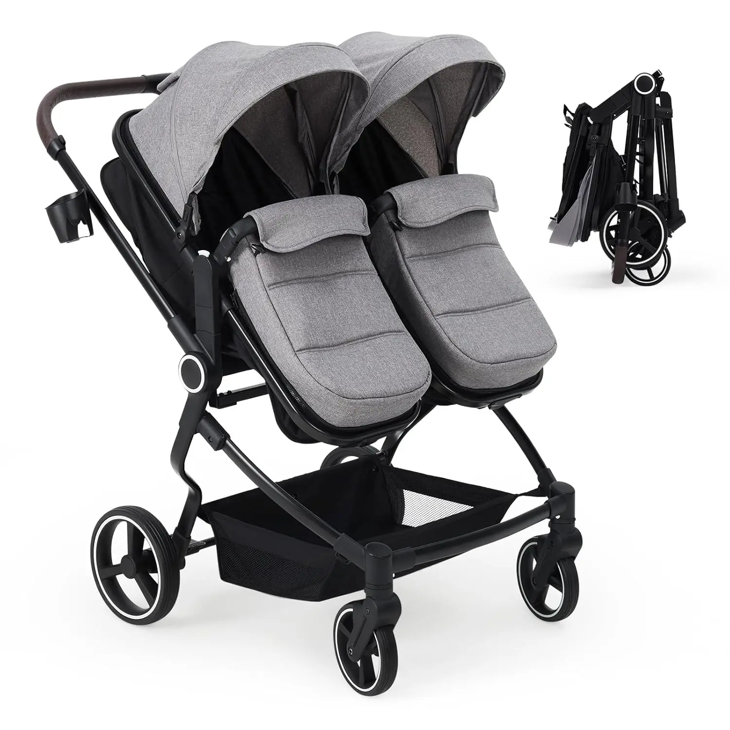 

Side by Side Double Stroller for Twins Lightweight Compact Foldable Baby Travel Stroller Adjustable Canopy & Recline
