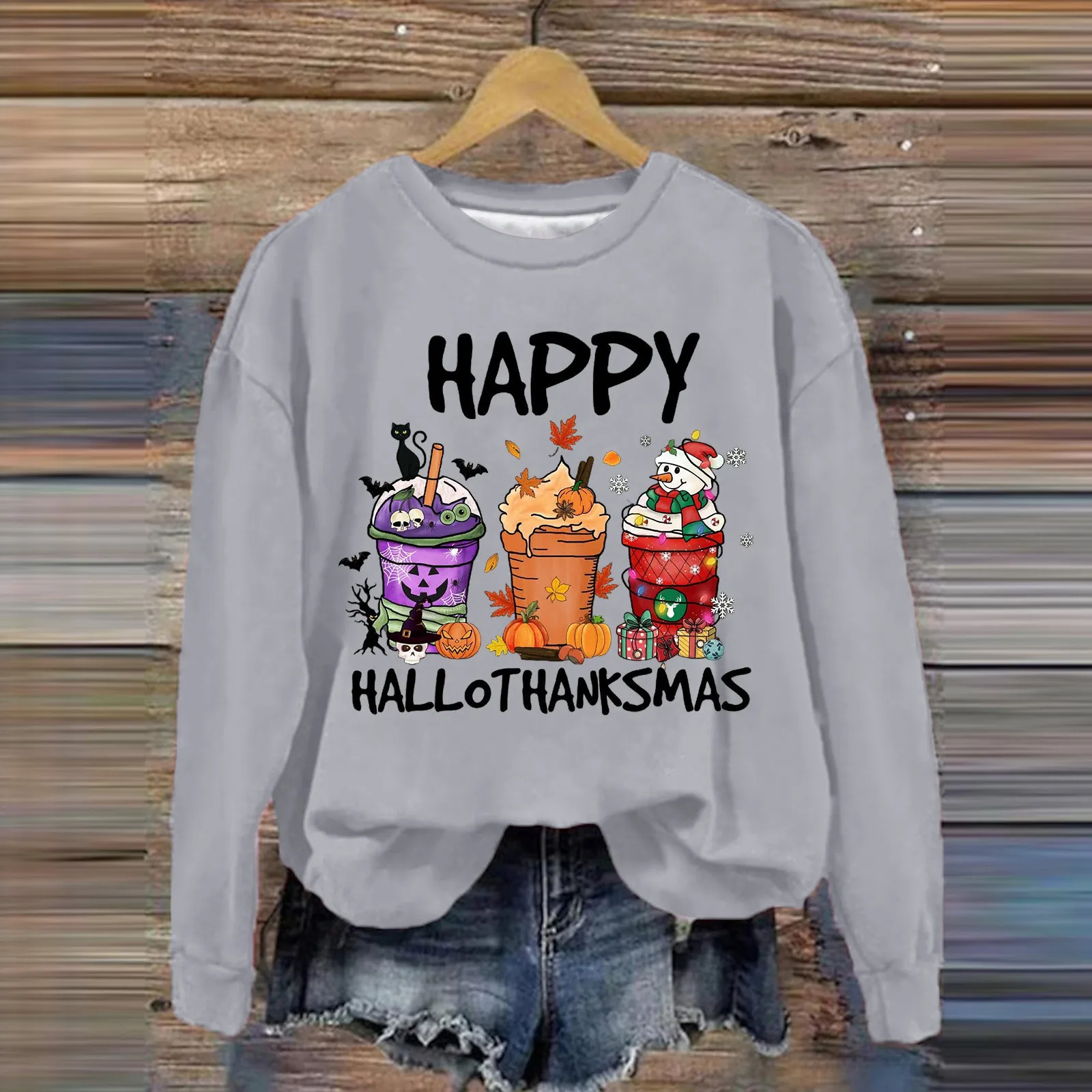 2024 neue Frauen Halloween Hoodie Top Herbst Winter Rundhals ausschnitt Langarm warm Hoodie Urlaub Eigenschaften Trend Pullover