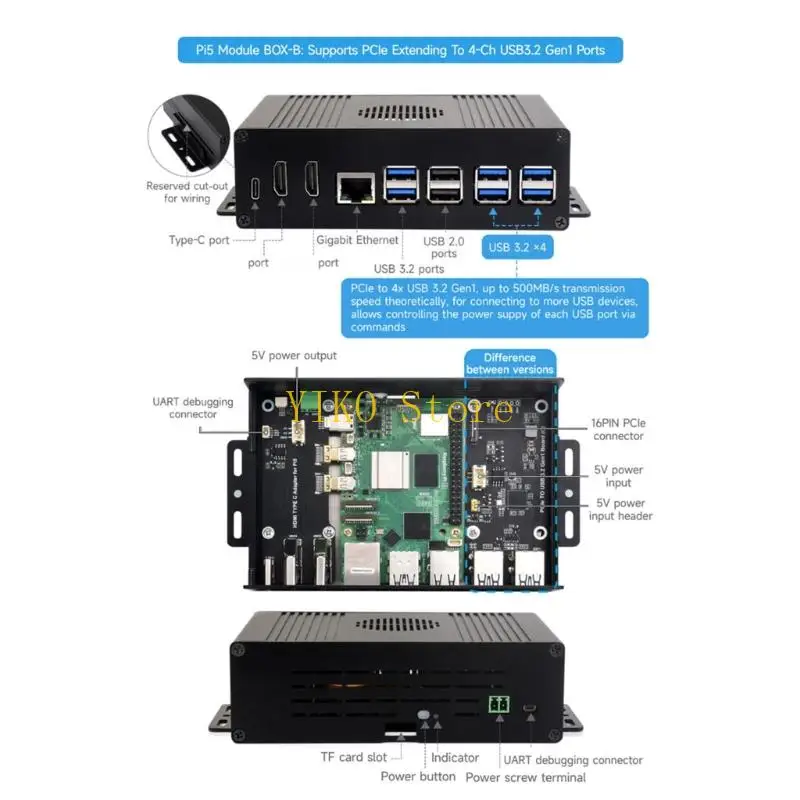 K32C Przemysłowy PCIE PCIE do 4 -kanałowych USB 3.2 Gen1 Akcesoria na tablicę rozwoju