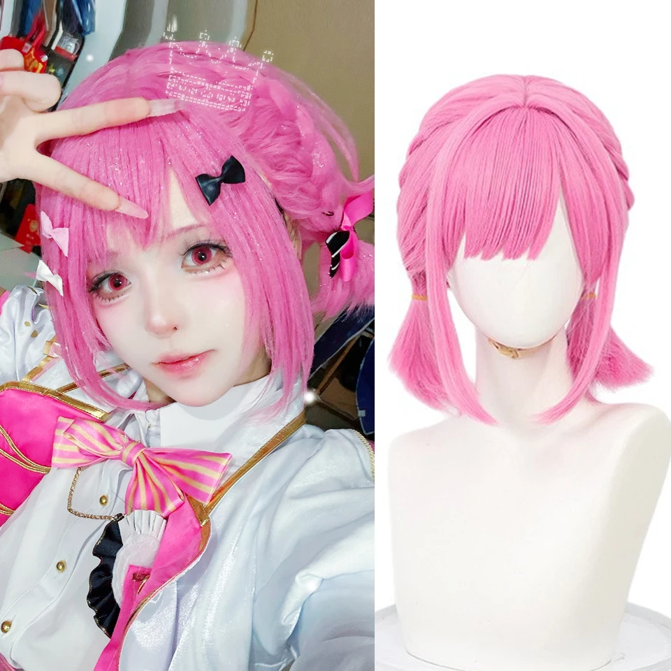 Emu Otori Cosplay Wig Short Straight Pink Hair Wig Game Project Sekai Cosplay Costume Wig Heat Resistant Synthetic Hair