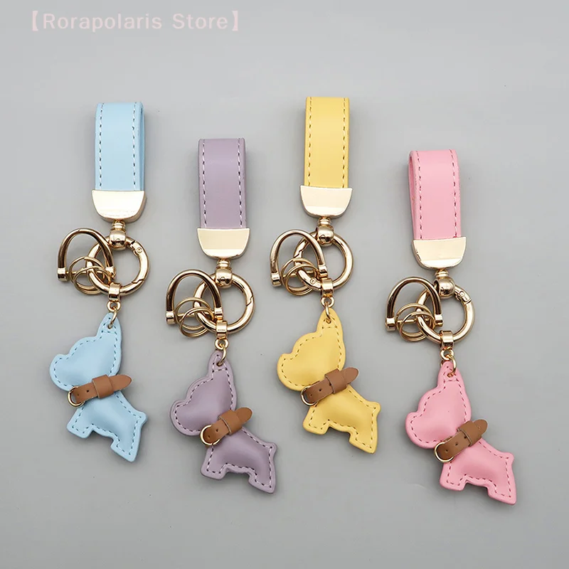 1 Piece Leather French Bulldog Puppy Car Keychain Creative Gift Bag Pendant Ornament Cute Car Key Chain