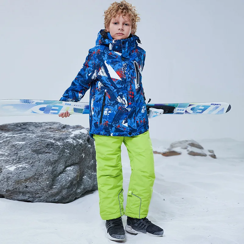 -30℃ Boy girl skiing suit waterproof 5 6 7 8 9 10 11 12 13 14 15 year old children's snow clothing Warm snowboarding Coat pant