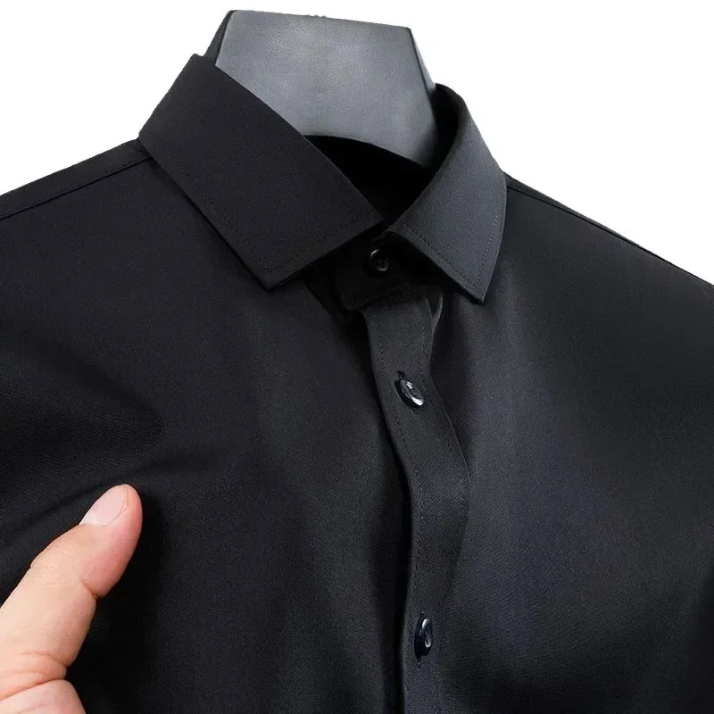 

Long sleeved shirt for men's business, no ironing, professional attire, short sleeved white shirt, formal attire, black inch