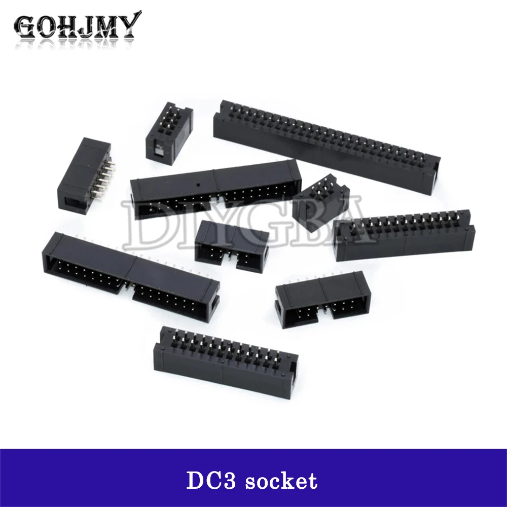 10pcs DC3 Through Hole 6 8 10 12 14 16 20 26 30 34 40 50Pin 2.54mm Pitch Straight Male Shrouded PCB IDC Socket Box Header GOHJMY