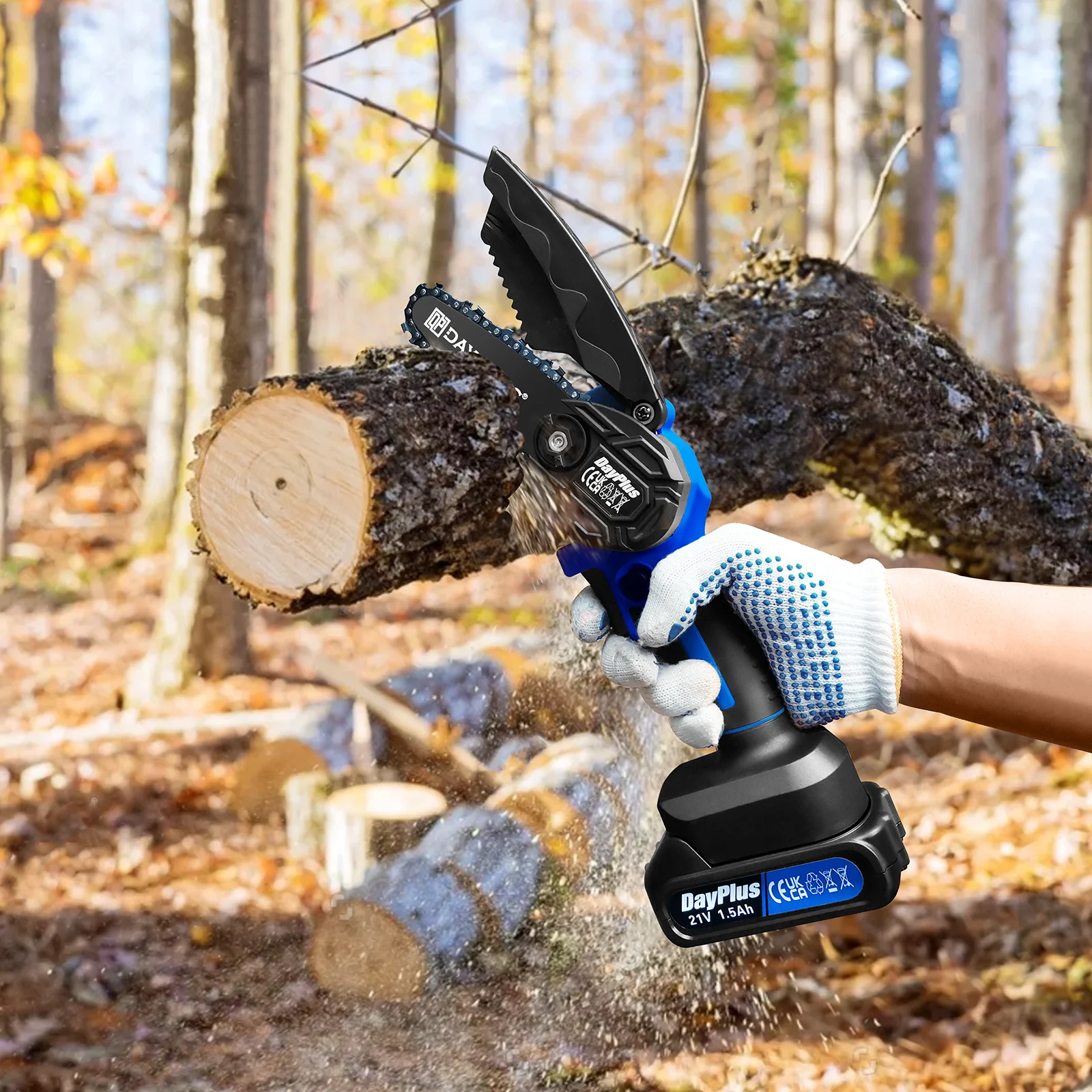 DayPlus Brushless Mini Cordless Chainsaw 4 Inch, Handheld Mini Chainsaw Cordless, Mini Chain Saw Electric Saw for Wood Cutting