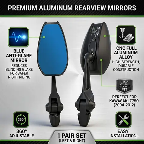 Universal All-aluminum High-end Motorcycle Rearview Mirrors HD Convex glass For  KAWASAKI Z750 Z800 Z9000 Z1000 2013 2014 2015