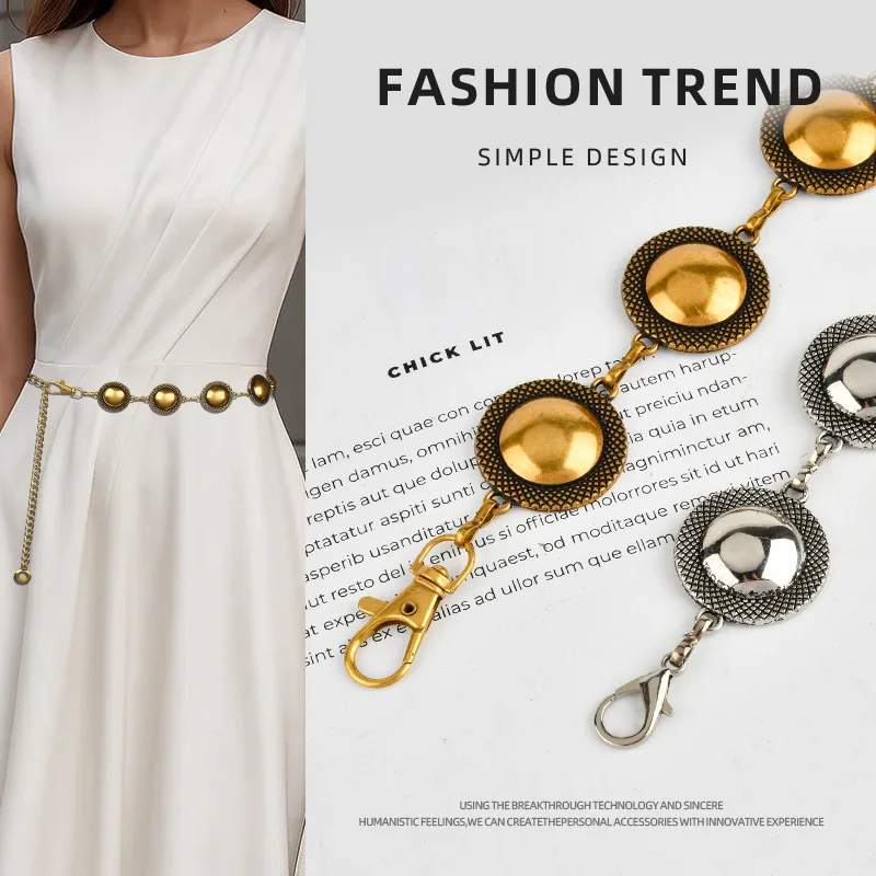 

European American High-end Double-disc Metal Simple Waist Chain Women's Design Sense Personalized Versatile Dress Belt for Women