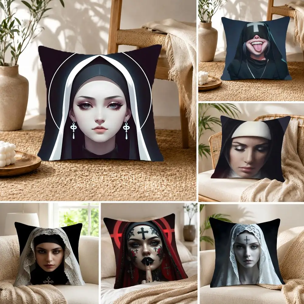 Horror movie Nun Cushion Cover Fluffy velvet Nordic style plush Living room sofa decorative
