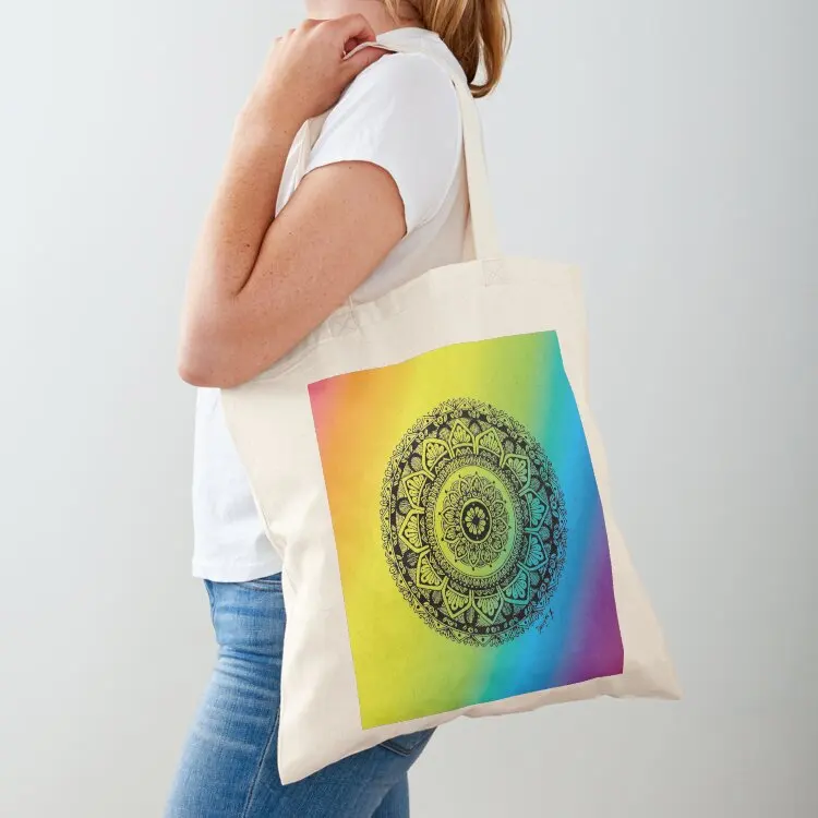 

Rainbow hand drawn mandala Tote Bag Reusable bags cute tote bag Woman shopper bag Cloth