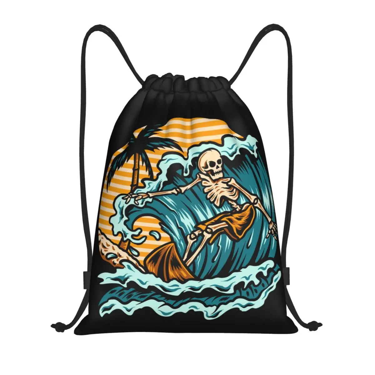 Bolsa con cordón de calavera para Surf de verano personalizada, mochila plegable para deportes y gimnasio, mochilas de entrenamiento para ciclista de Surf