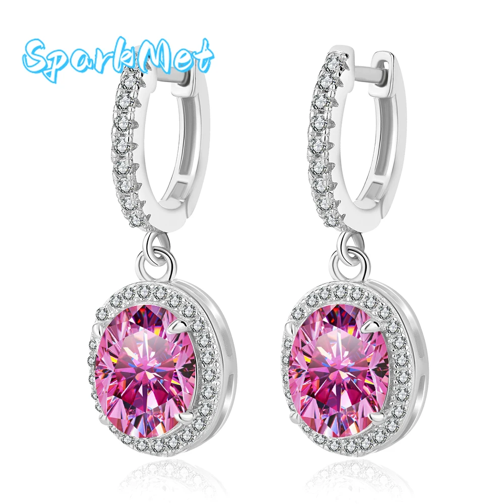 

SparkMet Total 4ct настоящие розовые овальные серьги-капли с муассанитом и сертификатом, пройденный тест на бриллианты, женские ювелирные изделия, подарок, серебро S925