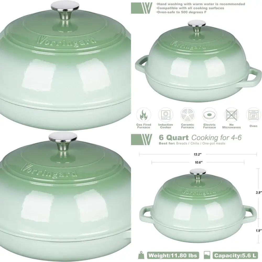 

Голландская духовка с зеленой эмалью на 6 литров с крышкой для выпечки хлеба на закваске, включая корзину для расстойки и набор принадлежностей для выпечки