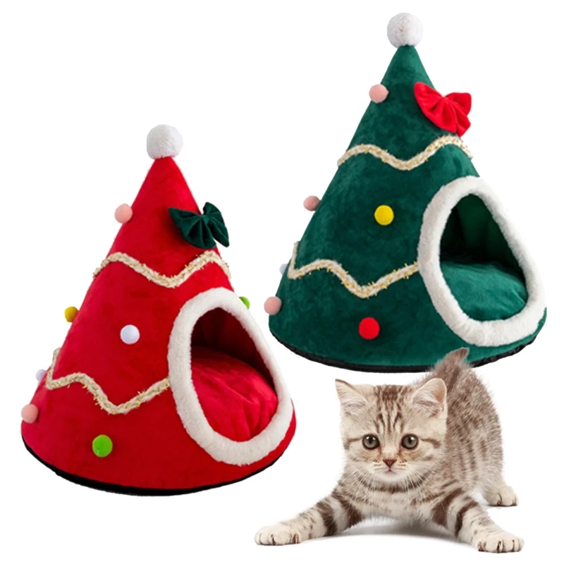 Christmas Tree Dog House Cozy Pet Tent with Removable Cushion Collapsible Dog Tent for Small to Large Dog  All Season