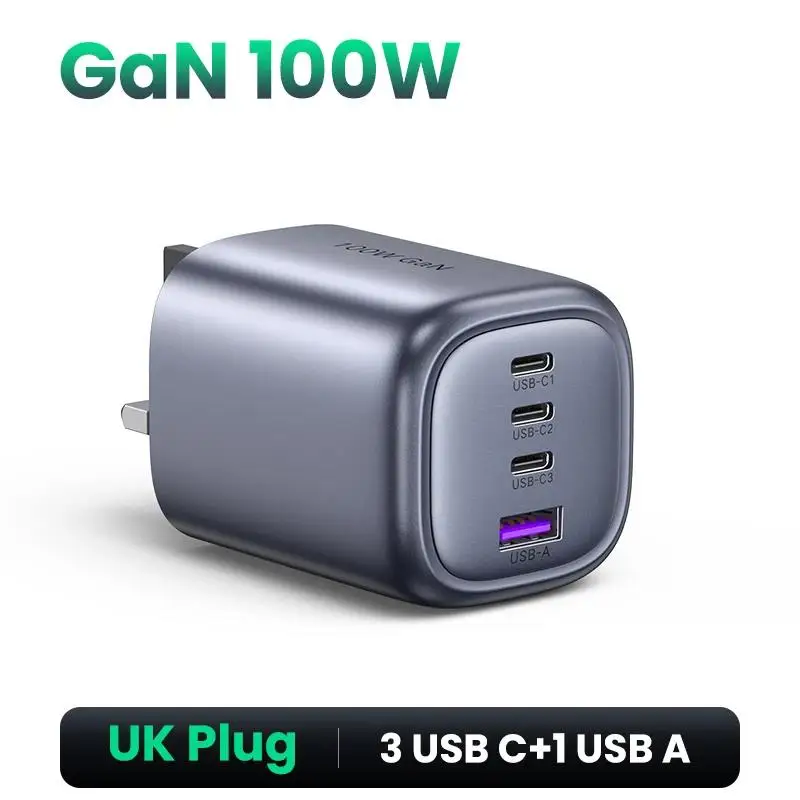 New! UK Plug GaN 100W 65W Fast Charger QC 4.0 3.0 for Macbook Air Tablet iPhone 16 15 14 Pro Max Xiaomi USB Type C PD Charger