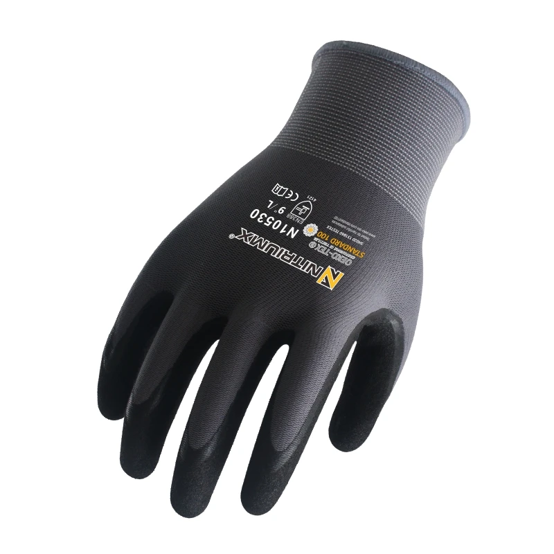 Safety Work Gloves Seamless Knit Nylon Glove with Black Micro-Foam Nitrile Grip Ideal for General Purpose Automotive Improvement