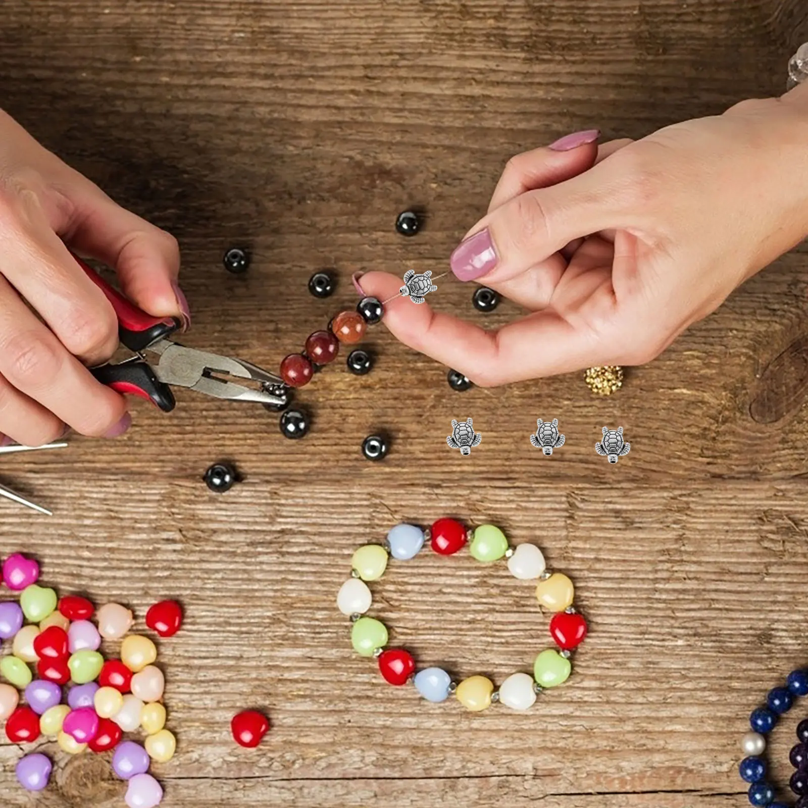 

100Pcs Turtle Alloy Spacer Beads Vintage Style Necklace Making Loose Beads DIY Jewelry Craft Supplies for Bracelets Earrings