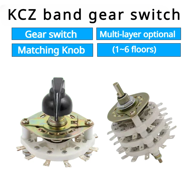 KCZ Band gear rotary switch 1 pole 6/7/8/9/10 3W2D 4W2D 5W2D 3W3D position with channel rotary switch selector with cap