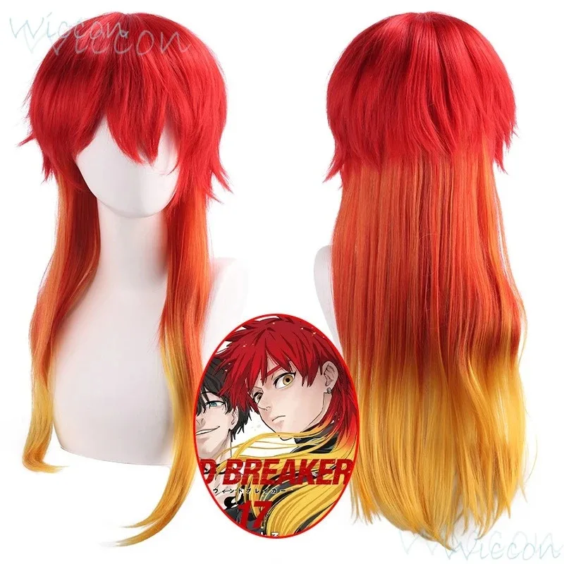 Takiishi Chika تأثيري أنيمي قواطع الرياح كوس شعر مستعار أحمر أصفر الشعر لعب الأدوار حفلة الهالوين الرجال الصبي الذكور Comic-con كول