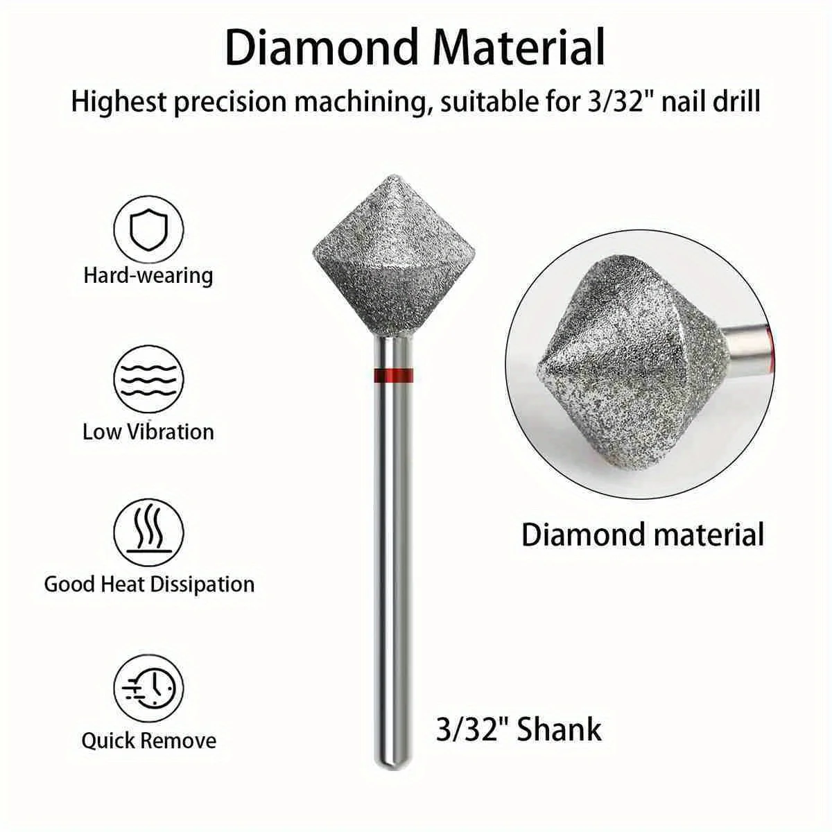 8mm Rhombus Nail Drill Bits Diamond E-Files Bit Round Edged Manicure Pedicure Grinding Head for Electric Nail Drill Machine