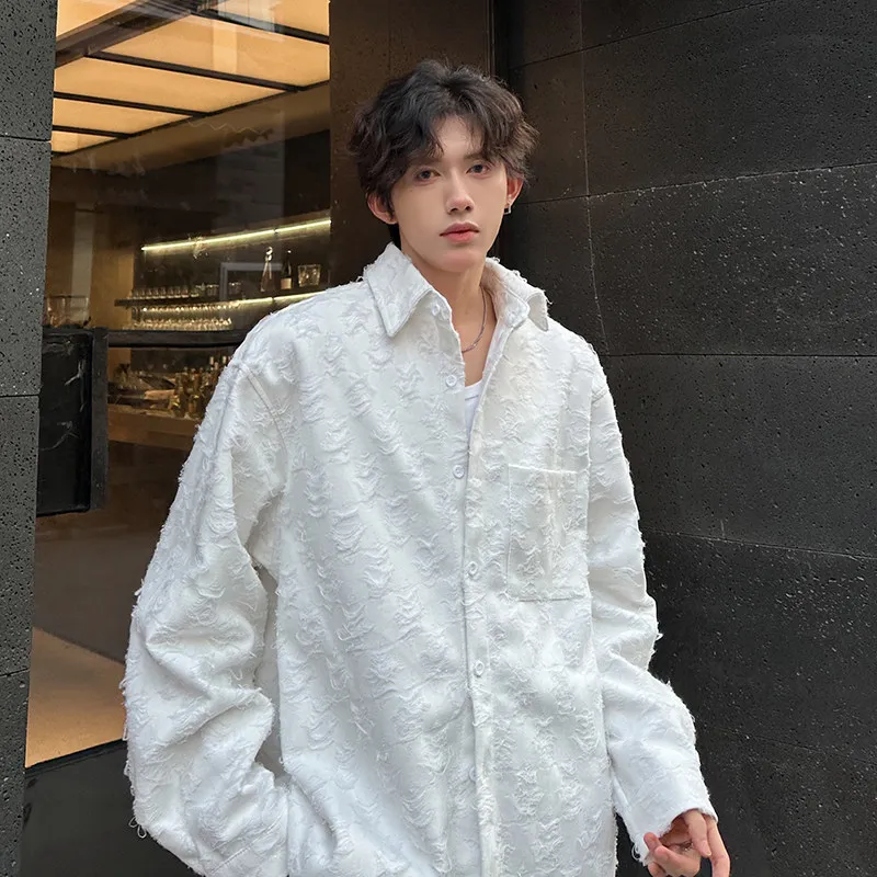 

Мужская свободная футболка с длинным рукавом для весны и осени, модная, городская, повседневная, белая, из полиэфирного волокна