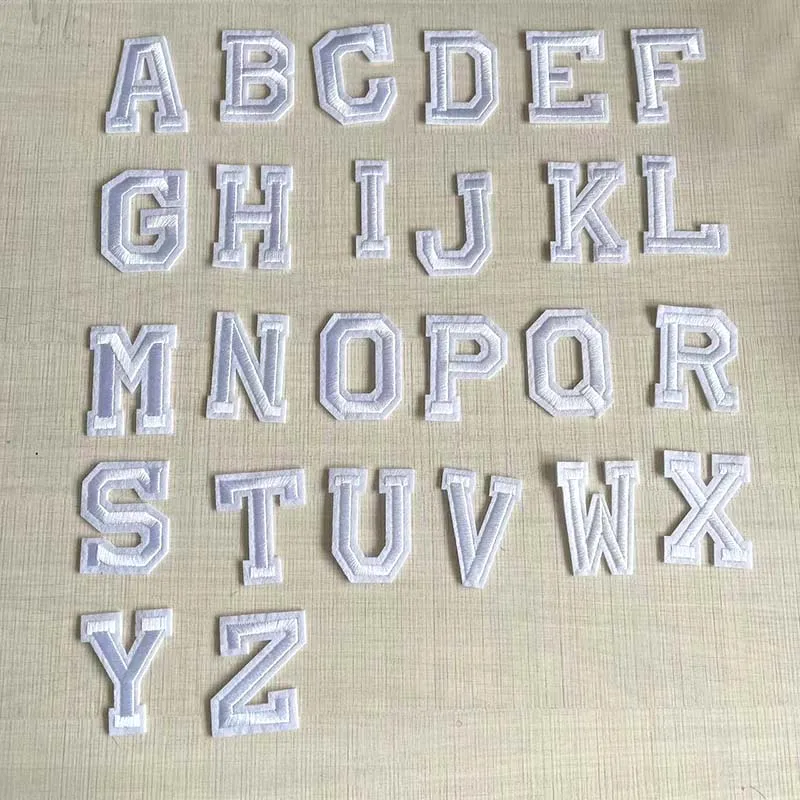 1PCS/A~Z White Alphabet Letter Cloth Patch Thermocollants Embroidery Applique Iron On Fabric Stickers For Clothing,T-Shirt,Hat