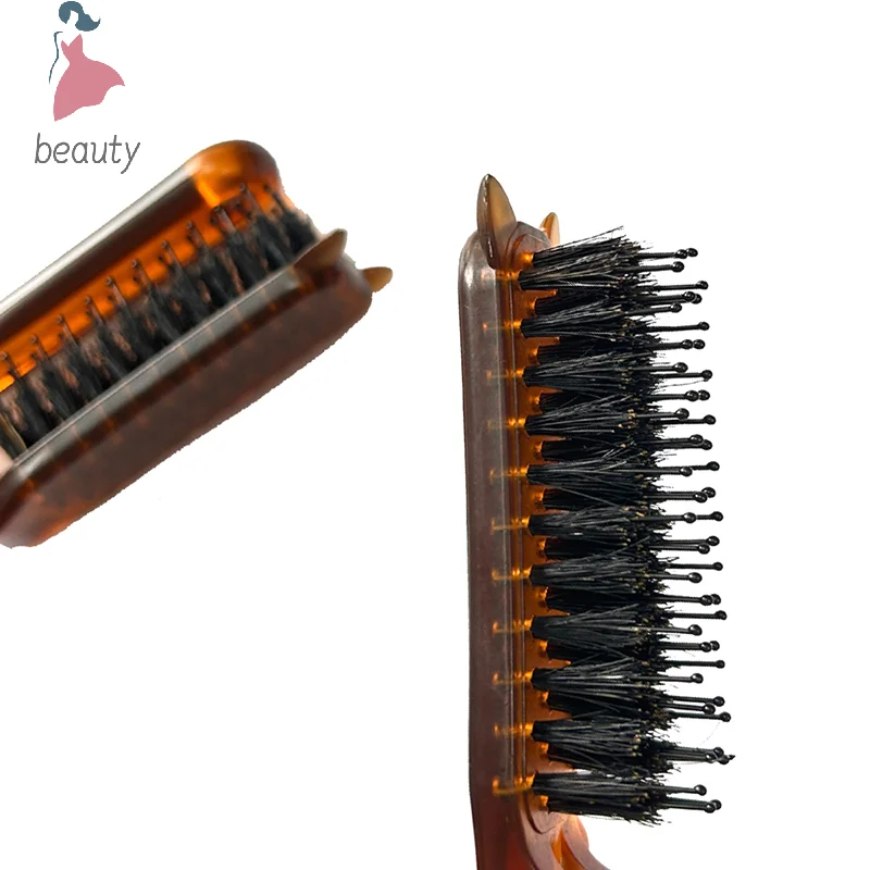 Amber Folding Comb Portable Travel Straight Hair Curl Comb For Beard Pocket Bristle Comb Hair Brush For Salon Styling Tools