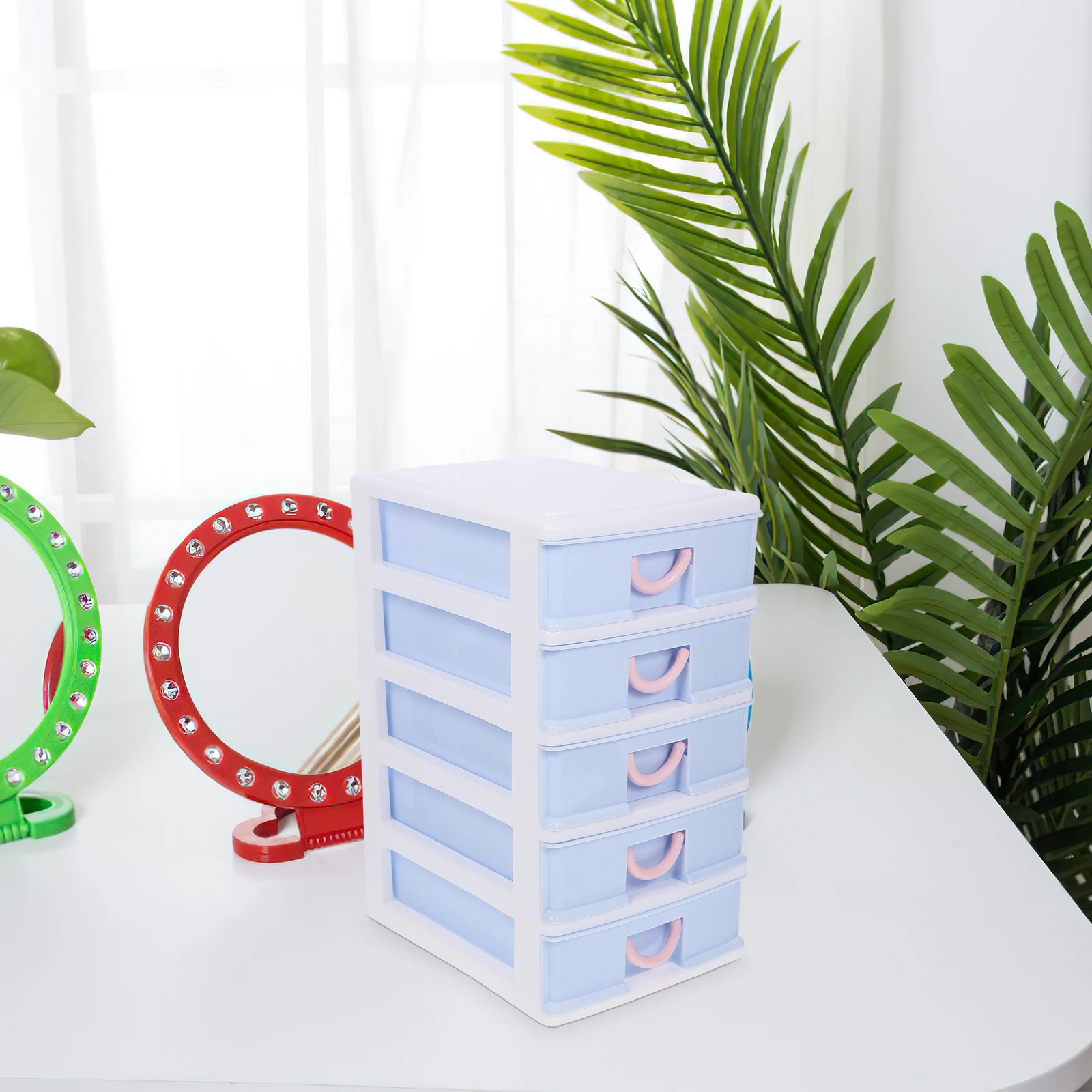 

Desk ganizer Desk ganizer With Drawer Box 5 Tier Plastic Drawers Sky blue Large Capacity Makeup Holder Stationery Cabinet