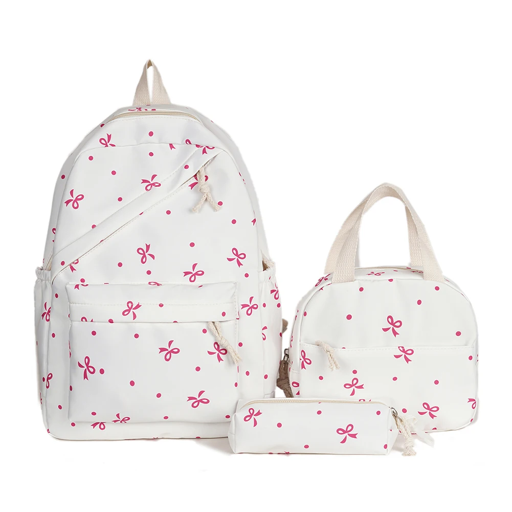 3-in-1 Bow Tie College School Backpack with Lunch Bag Pencil Case Cute Girl Backpacks School Backpack Set for Teenage Girls