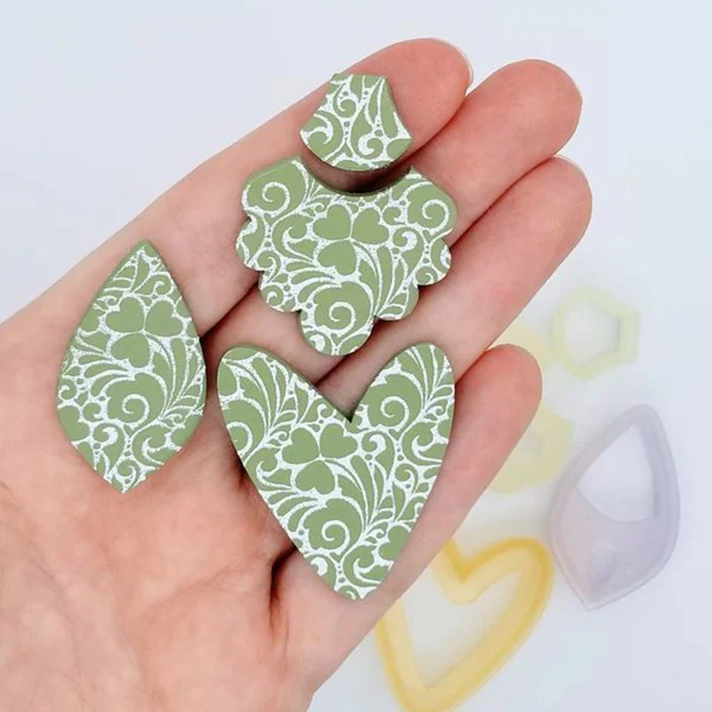 Styles Self-Adhesive Silk Screen Stencils for Polymer Clay Heart Reusable Mesh Transfer Printing Earring Jewelry Making