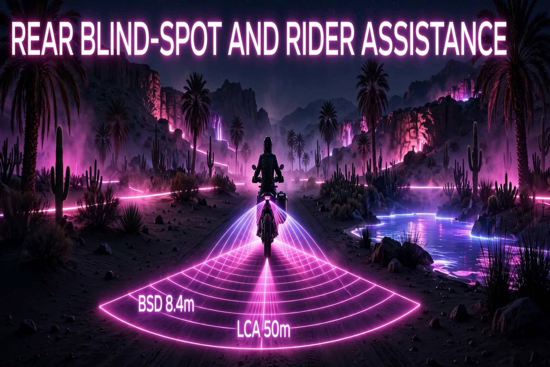 Neon Oasis 77GHz Blind-Spot Radar Kit for Motorcycle – Dual LED Indicators, 8.4m BSD & 50m LCA Zones, 4Tx4Rx, 20Hz Refresh