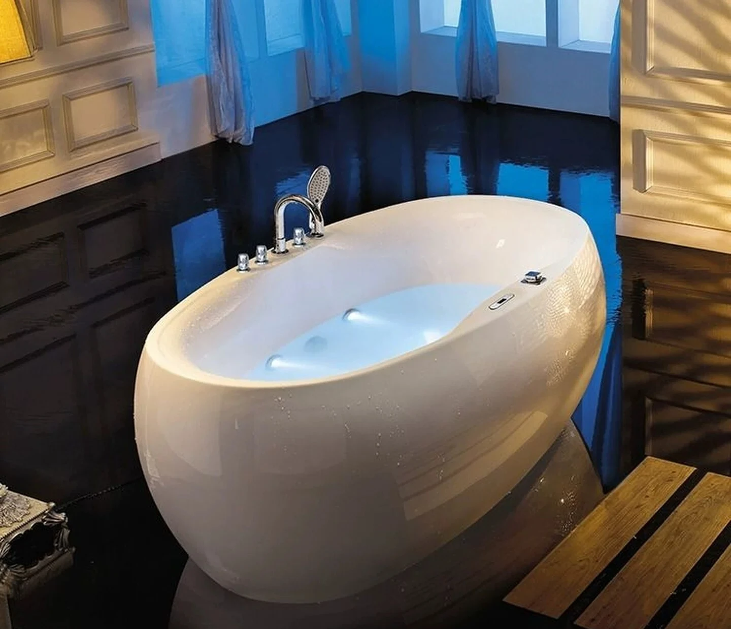 LLY Bathtub Household Thermostatic Heating Surf Massage Cylinder Independent Oval Acrylic Bathtub Luxury Smart