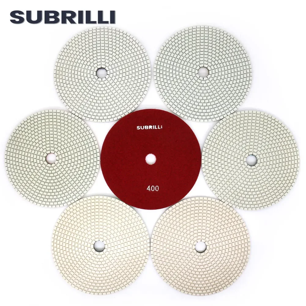 Subrili 7インチダイヤモンド研磨パッド7個180mm大理石花崗岩石コンクリートgrits 50-3000用バフウェットホイール