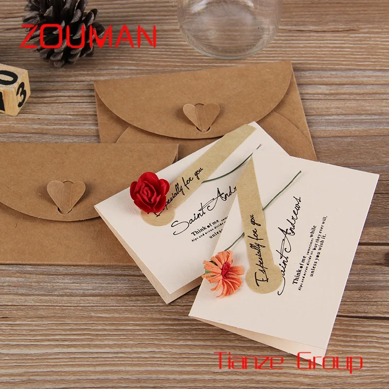 Custom , Retro Kraft Paper Dried Flower  Greeting Cards Birthday Wedding invitation  Greeting Cards